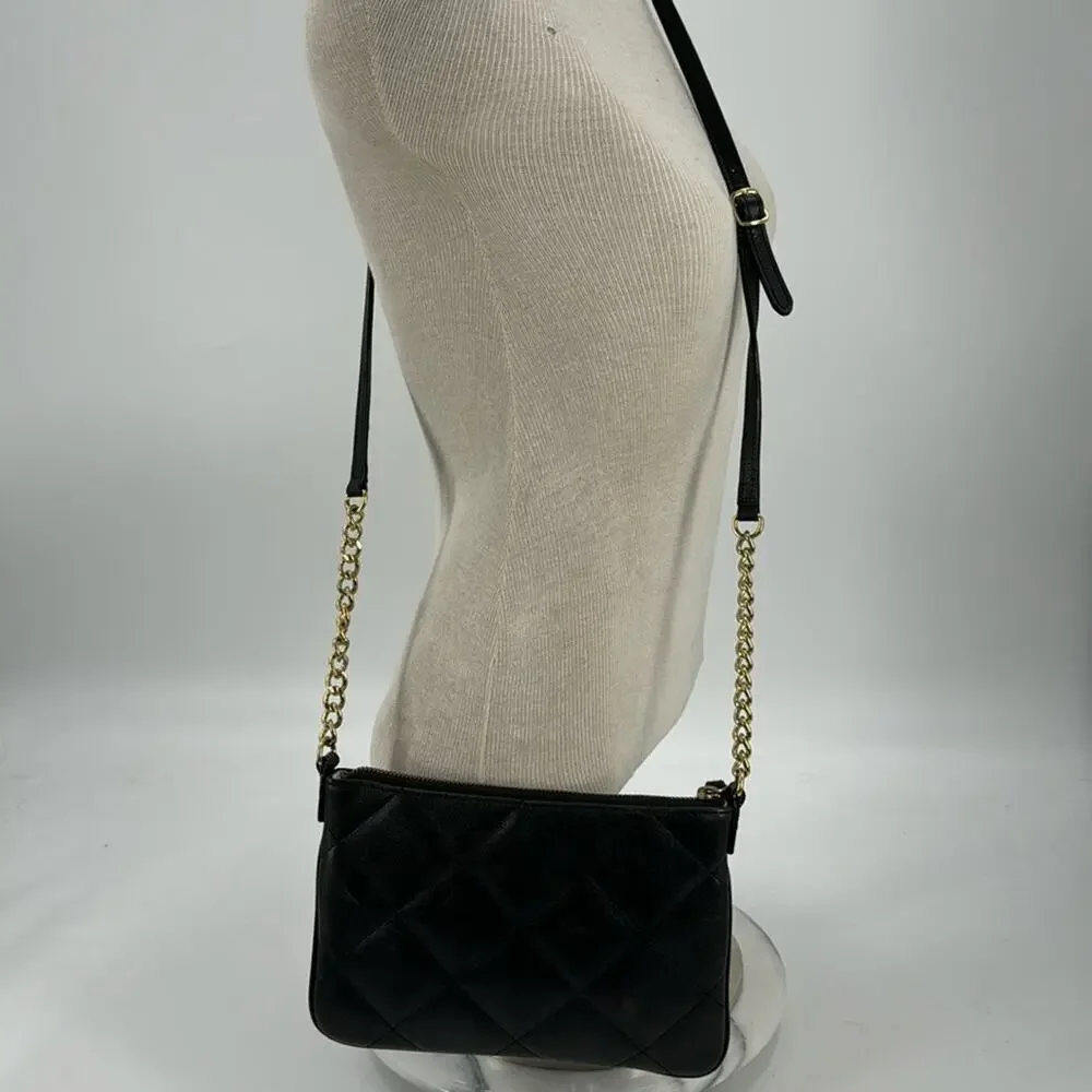 Talbots black leather quilted gold chain crossbody bag